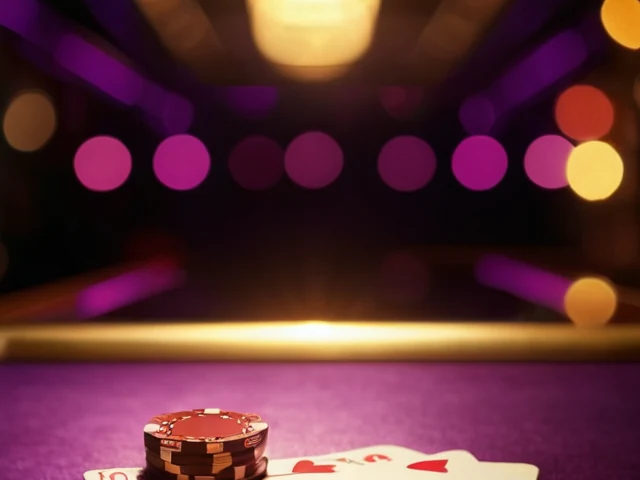 Live casino studio table under warm spotlights with face-down cards ready to deal