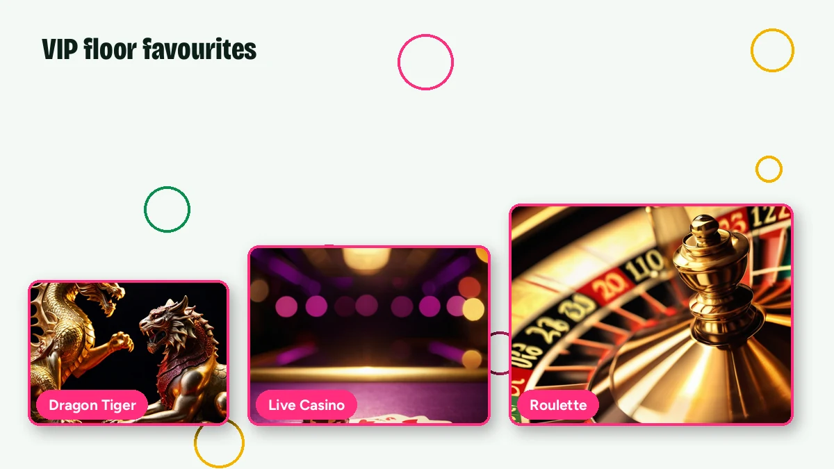 VIP floor favourites climbing in stakes — Dragon Tiger, Live Casino and Roulette