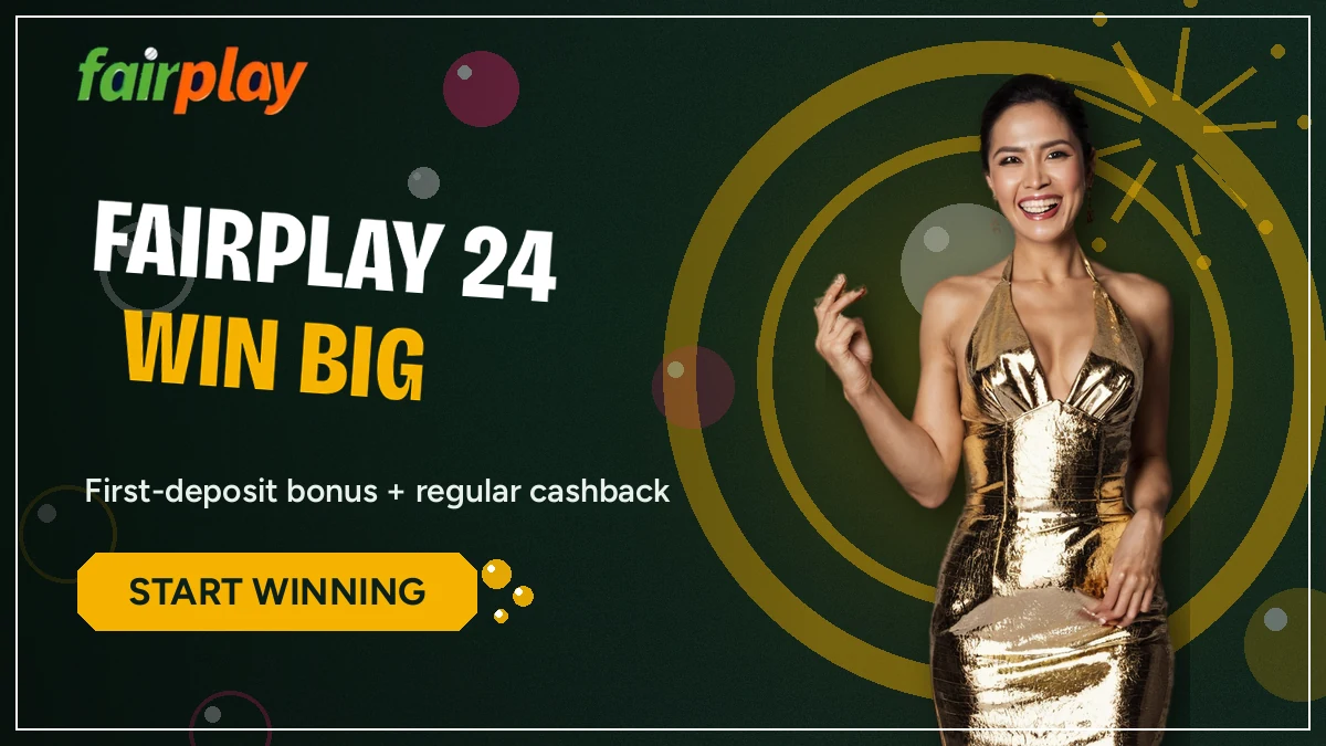 FairPlay 24 Win banner — winner in gold holding currency notes above the withdrawal claim line
