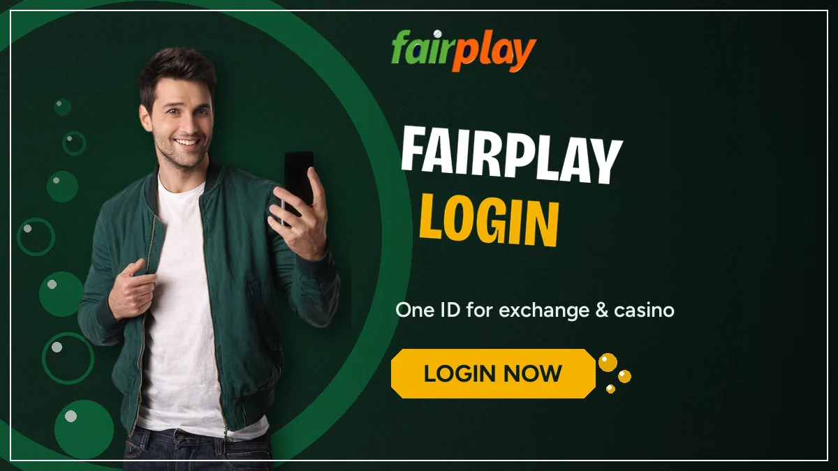 FairPlay Login banner — a player holding one smartphone beside the login now button