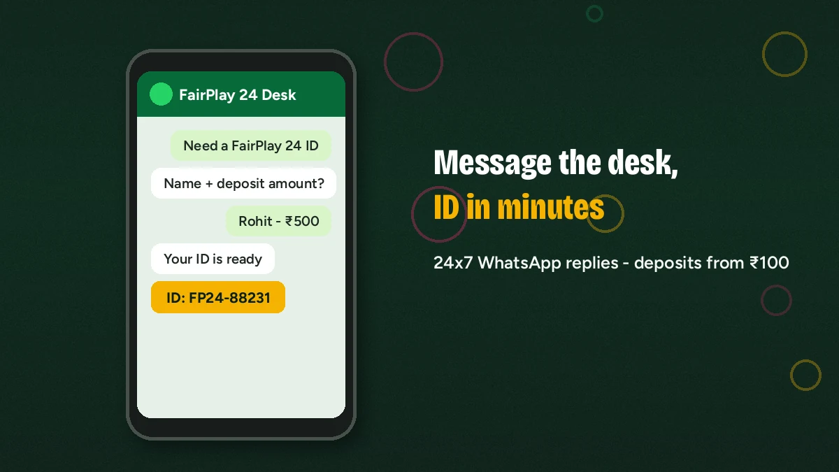 FairPlay 24 WhatsApp contact desk on a phone screen, showing a new ID being issued in the chat